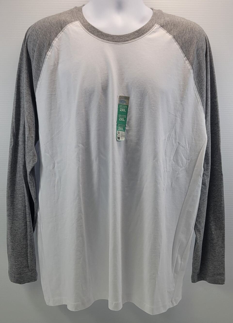 QQ) Primark Cares Men Long Sleeve Long Sleeve Raglan Shirt Grey White XXL